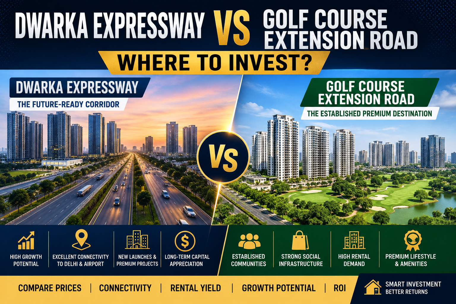 Dwarka Expressway vs Golf Course Extension Road investment comparison